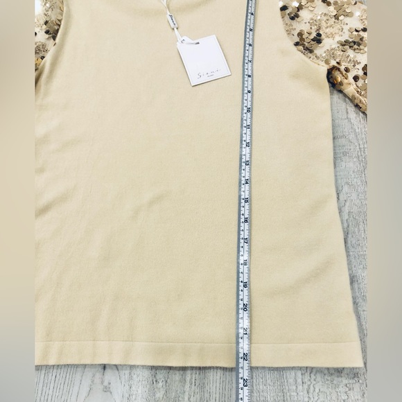 NWT Sioni Cream Gold Sequin Crew Neck Glitter Sweater Mesh Sleeve Size Small - Picture 5 of 8